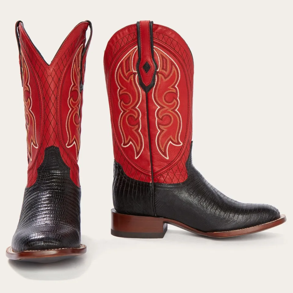 Stetson Arlington Teju Red Matte Cowboy Boot Black New