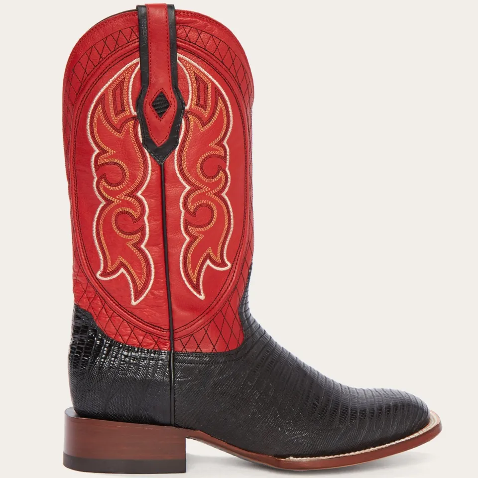 Stetson Arlington Teju Red Matte Cowboy Boot Black New