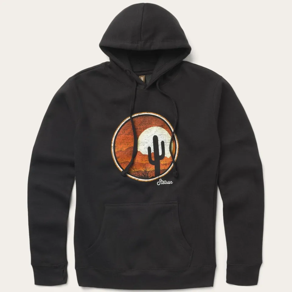 Stetson Desert Scene Fleece Knit Hooded Sweatshirt Black Clearance