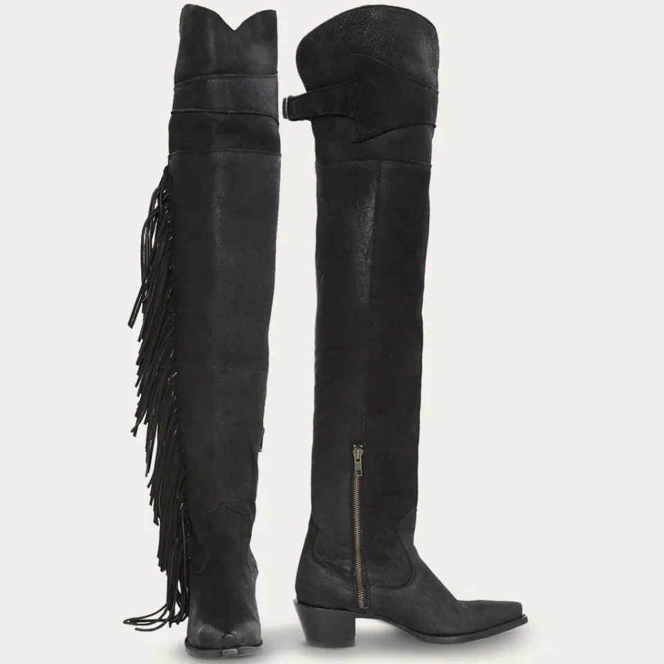 Stetson Fringe Over-The-Knee Leather Boot Black Store