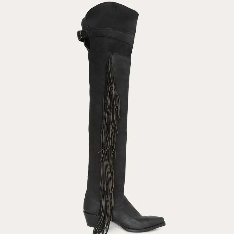 Stetson Fringe Over-The-Knee Leather Boot Black Store