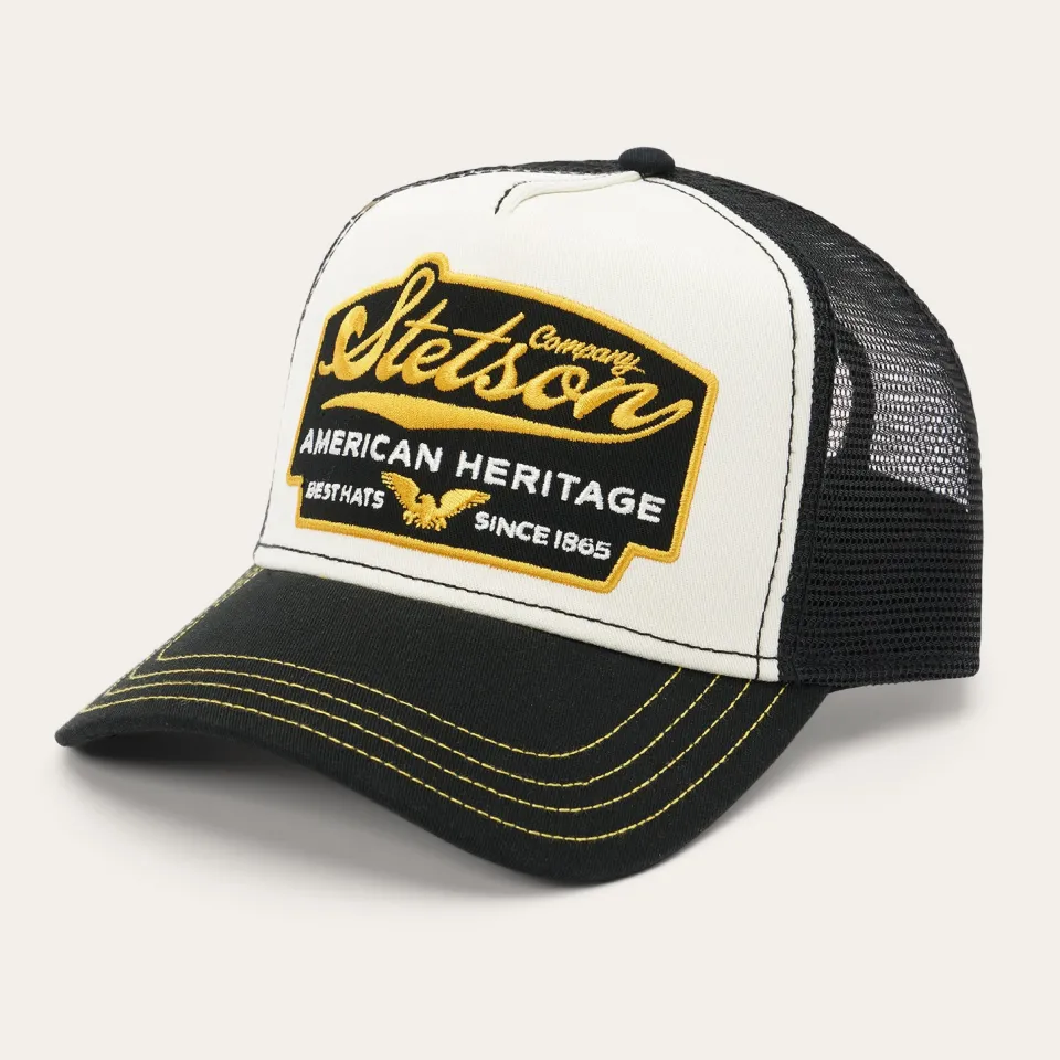 Stetson Black Script Heritage Trucker Cap Black/White Discount