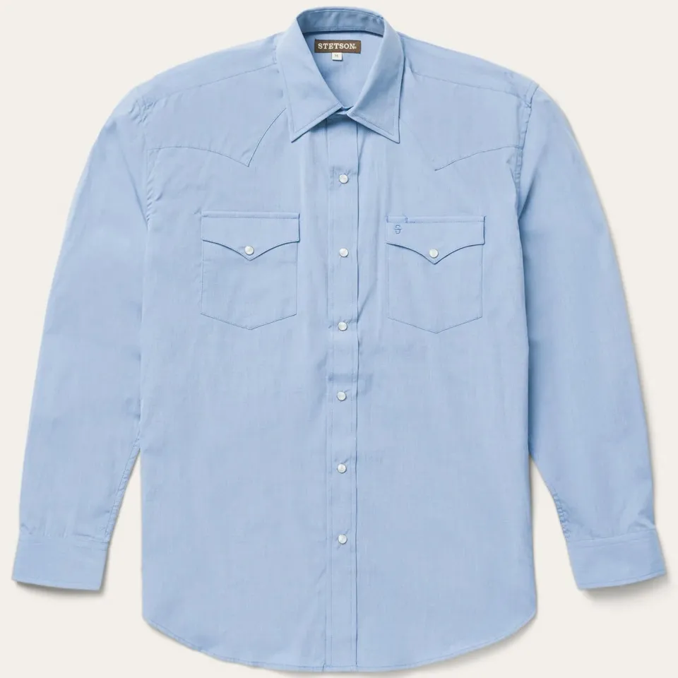 Stetson End On End Solid Shirt Blue Cheap