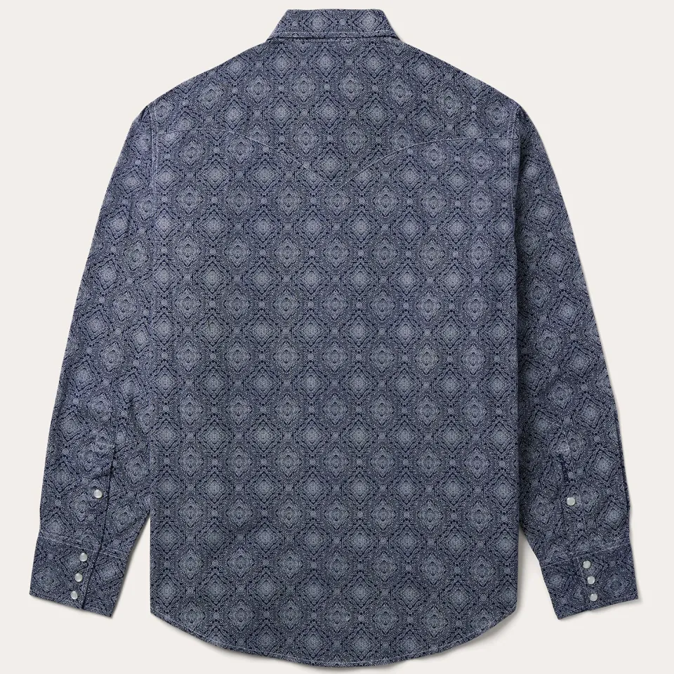 Stetson Medallion Print Western Shirt Blue Outlet