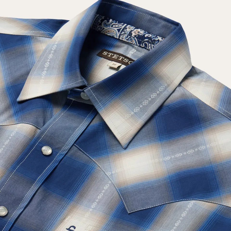 blue_ombre_plaid_short_sleeve_western_shirt_2.webp Stetson Ombre Plaid Short Sleeve Western Shirt Blue Hot