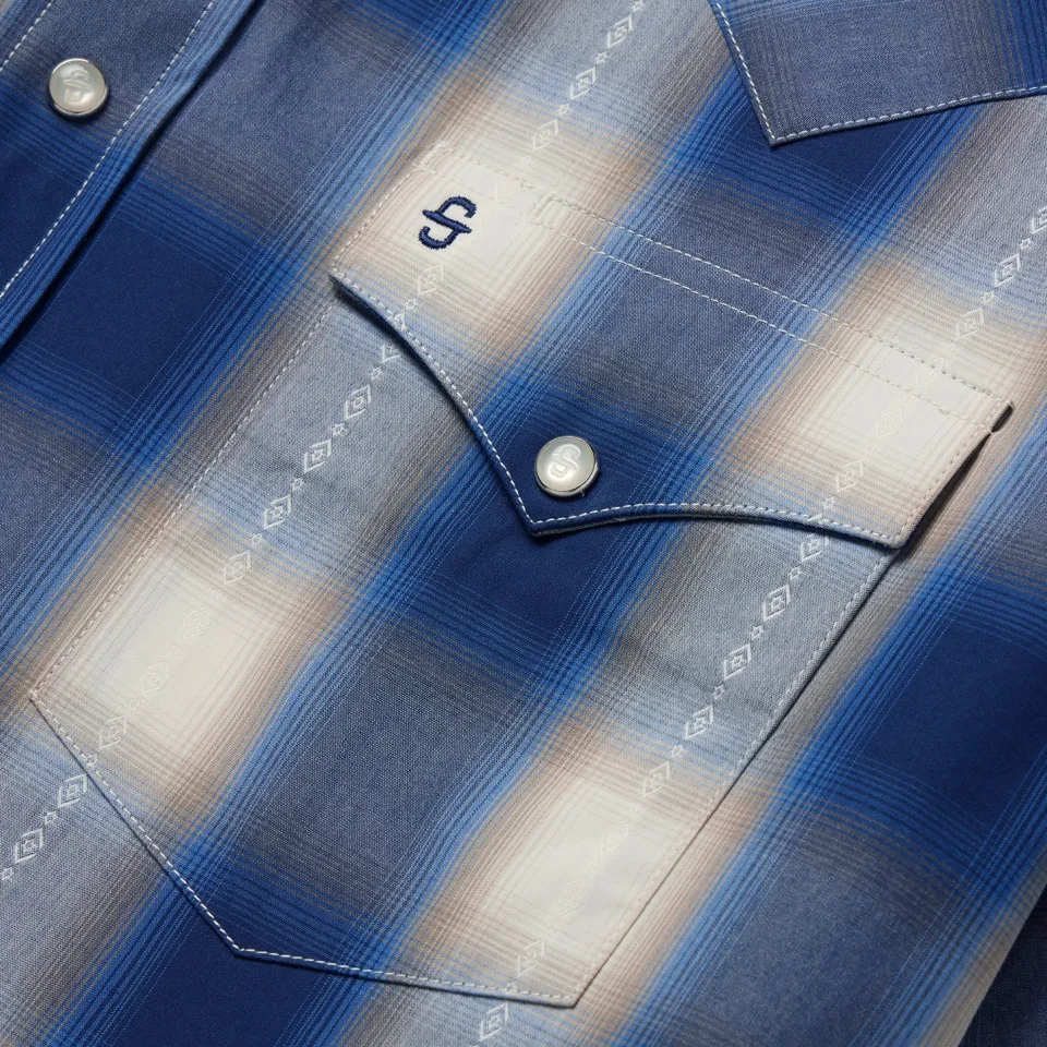 blue_ombre_plaid_short_sleeve_western_shirt_3.webp Stetson Ombre Plaid Short Sleeve Western Shirt Blue Hot