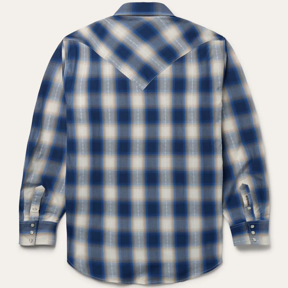 Stetson Ombre Plaid Western Shirt Blue Fashion