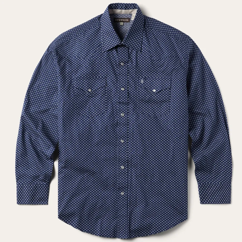 Stetson Polaris Geo Print Western Shirt Blue Sale