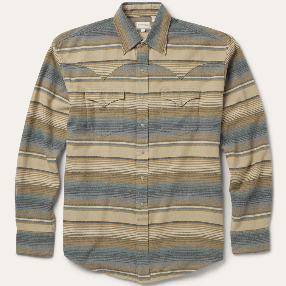 Stetson Stripe Flannel Western Shirt Blue Shop