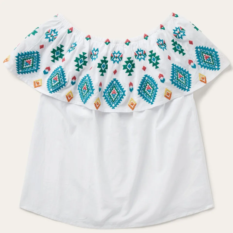 Stetson Bright Schiffli Embroidered Cotton Lawn Top White Discount