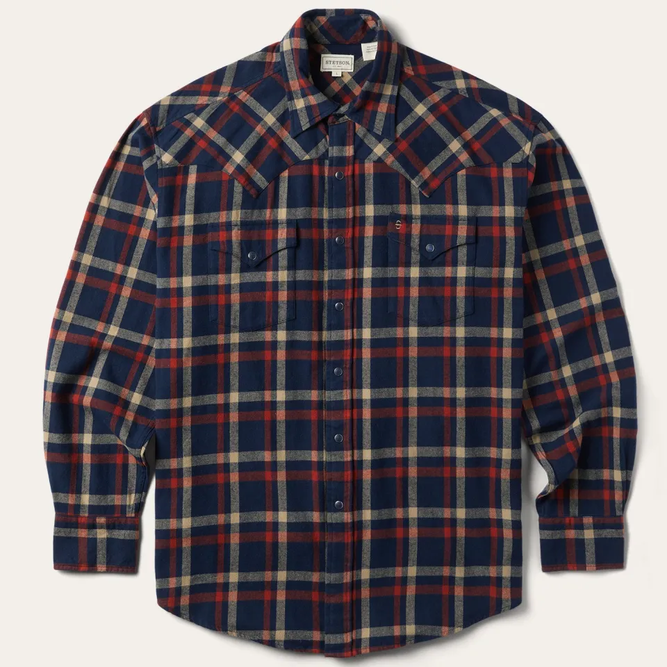 Stetson Brushed Twill Plaid Shirt Blue Online