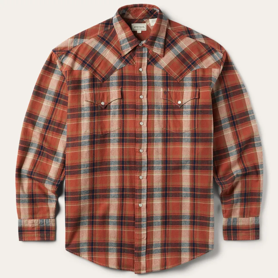 Stetson Brushed Twill Plaid Shirt Orange Fashion