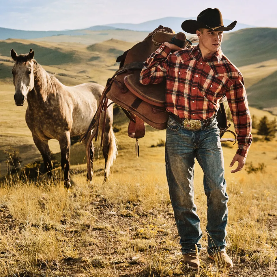 Stetson Brushed Twill Plaid Shirt Orange Clearance