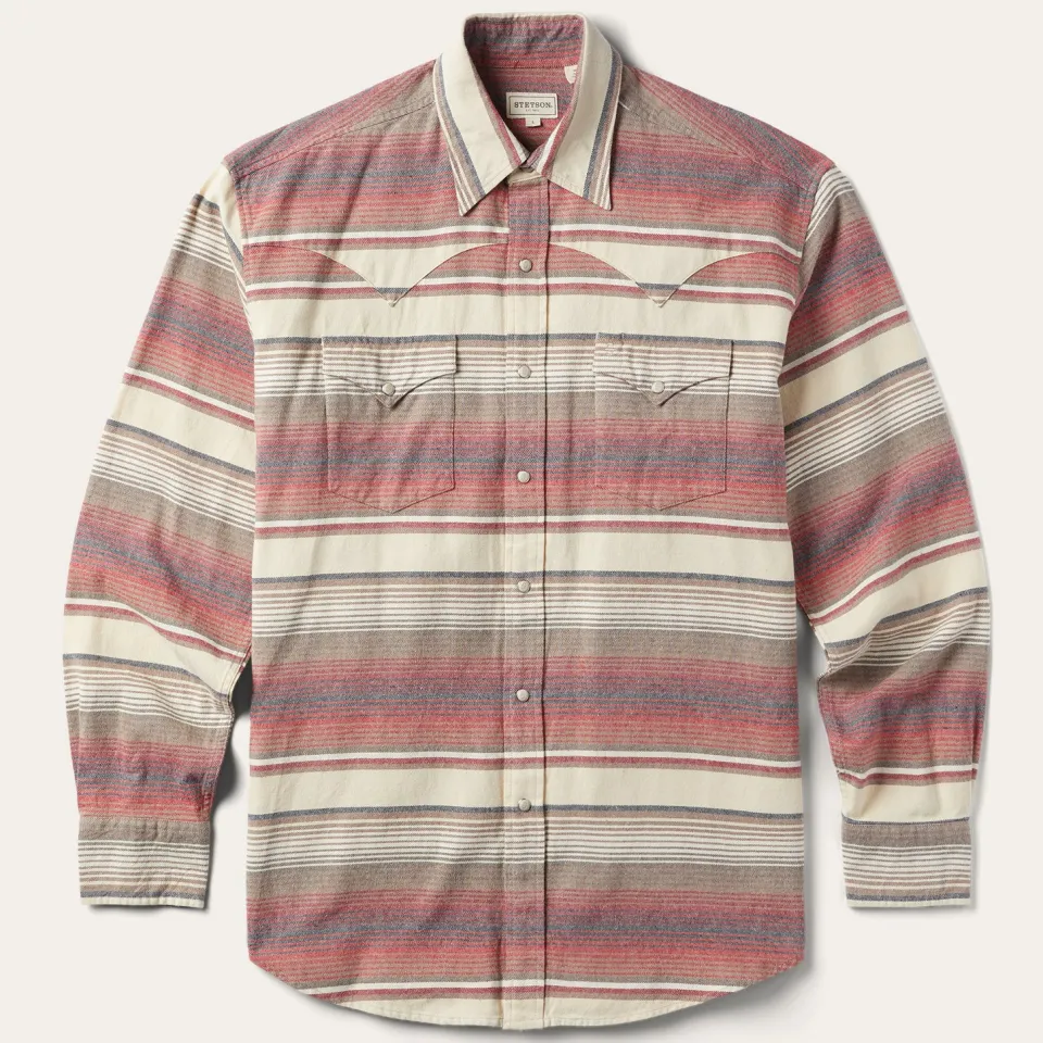 Stetson Brushed Twill Striped Shirt Red Flash Sale