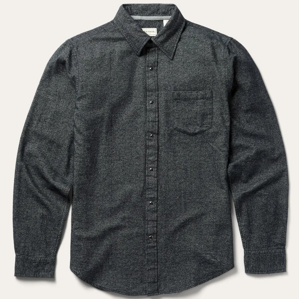 Stetson Brushed Twill Western Shirt Black Clearance