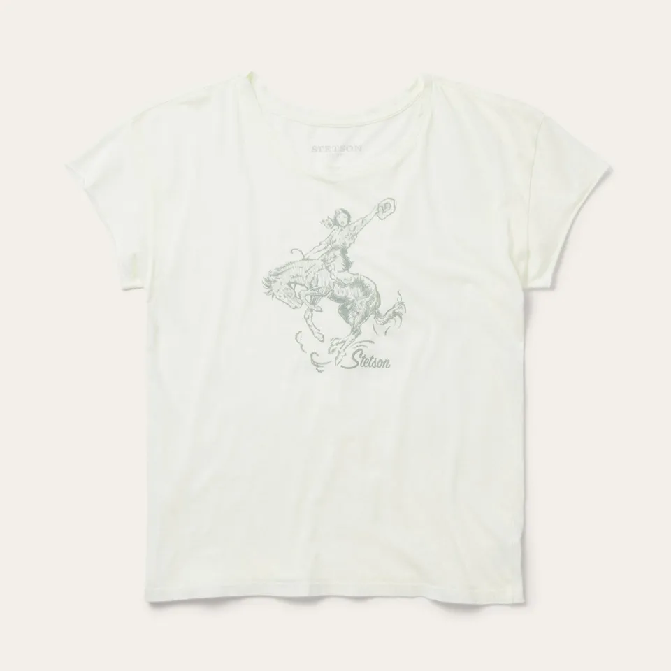 Stetson Bucking Cowgirl Graphic Tee White Sale