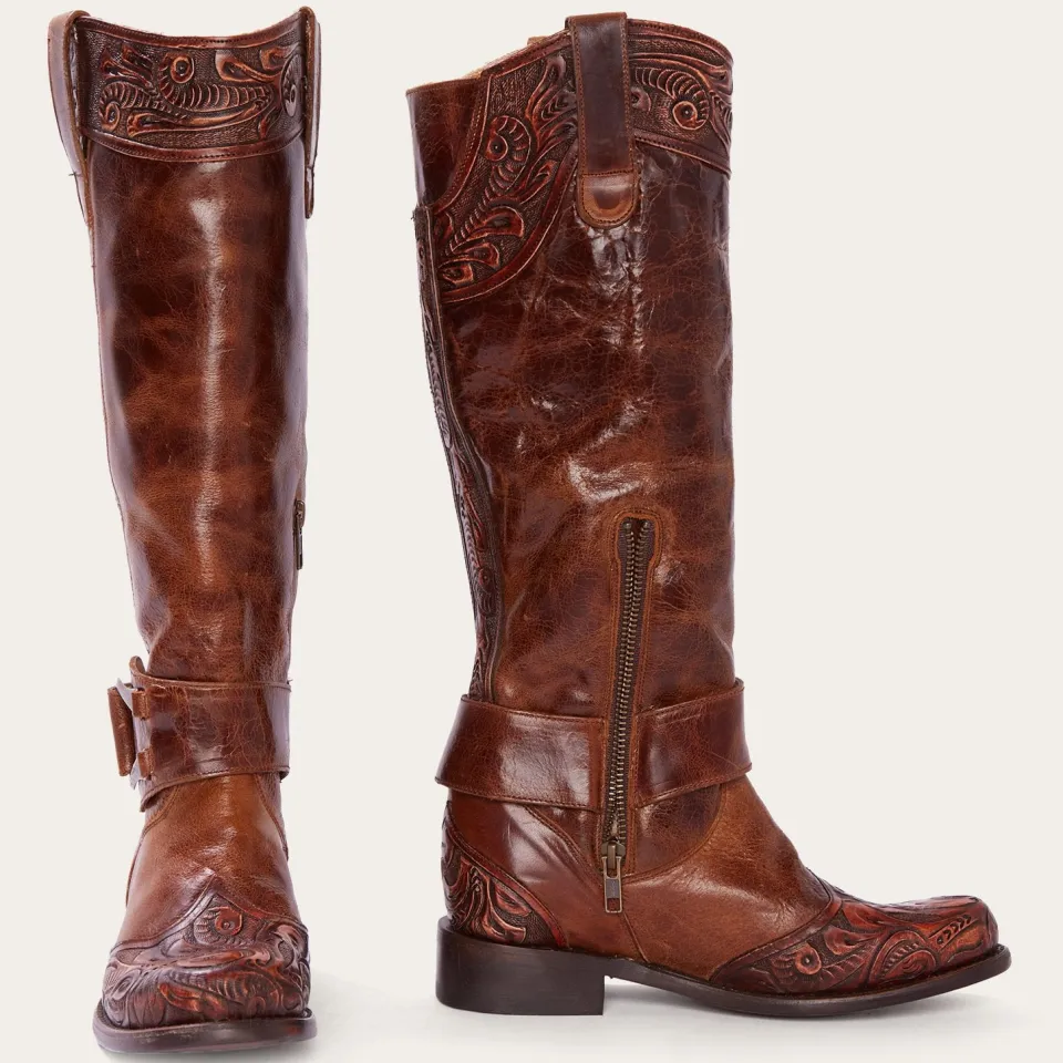 Stetson Burnished Cognac Paisley Side Zip Cowboy Boot Tan Cheap