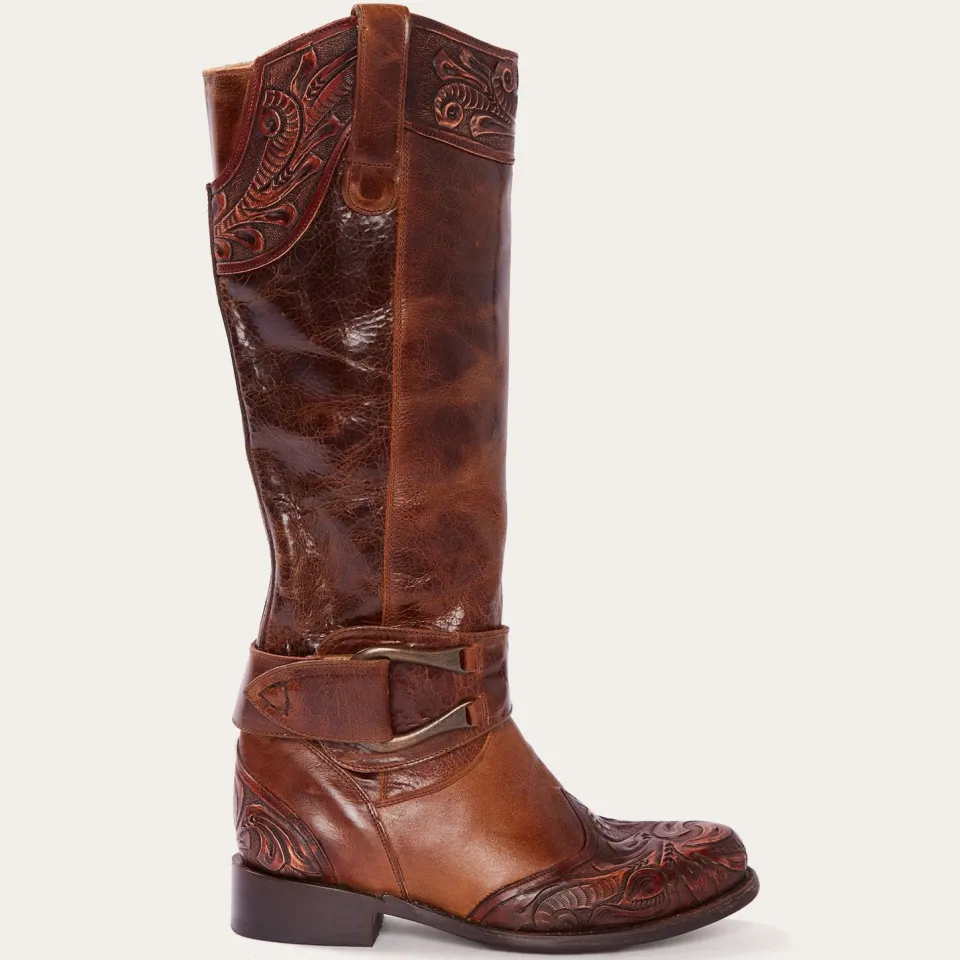 Stetson Burnished Cognac Paisley Side Zip Cowboy Boot Tan Cheap