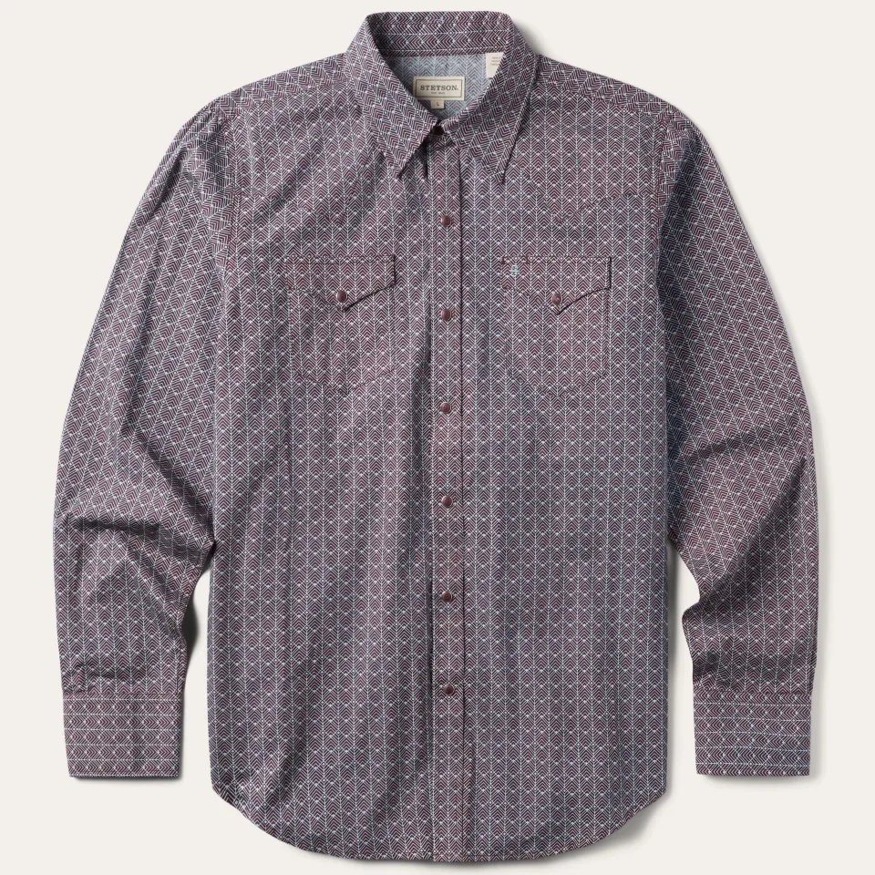 Stetson Chevron Grid Shirt Brown Outlet