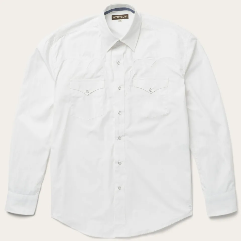 Stetson Classic Solid Snap Poplin Shirt In Optic White Outlet