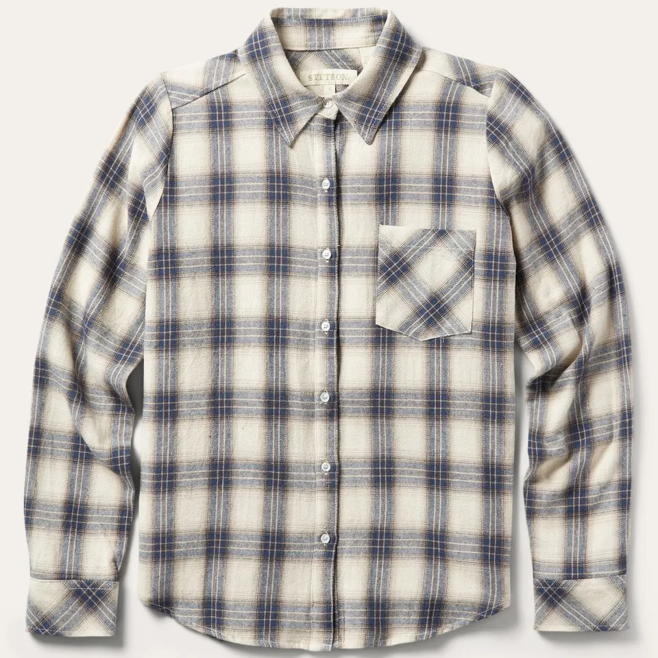 Stetson Classic Western Flannel Shirt in White Cream Cheap