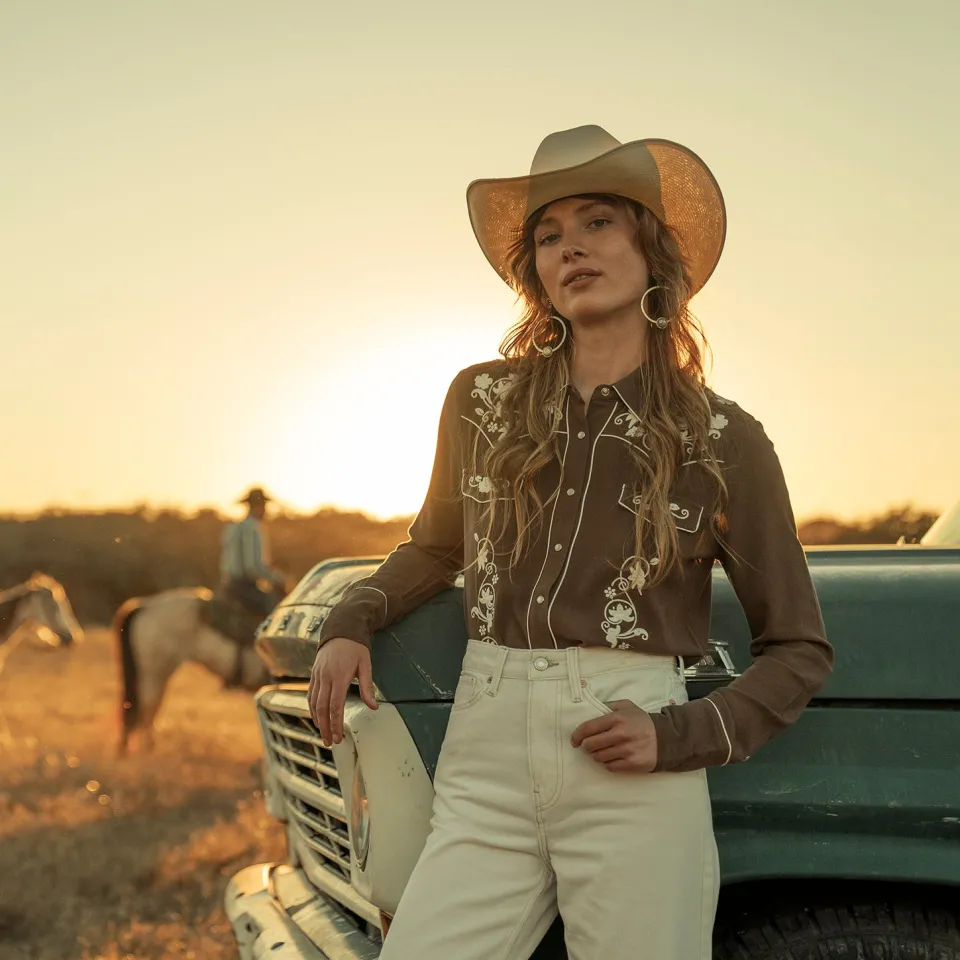 Stetson Classic Western Snap Blouse Brown Cheap