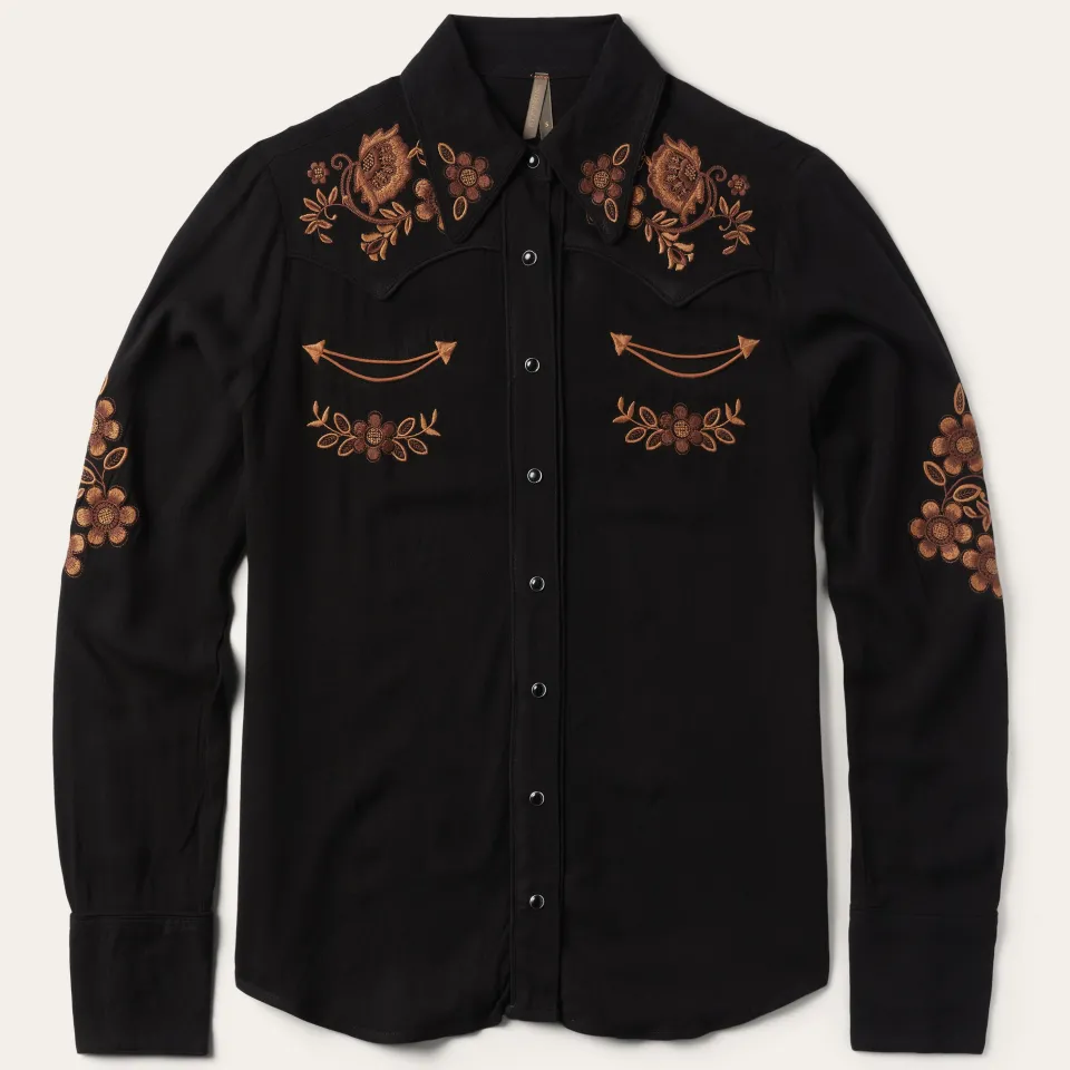 Stetson Crepe Western Blouse Black Best Sale