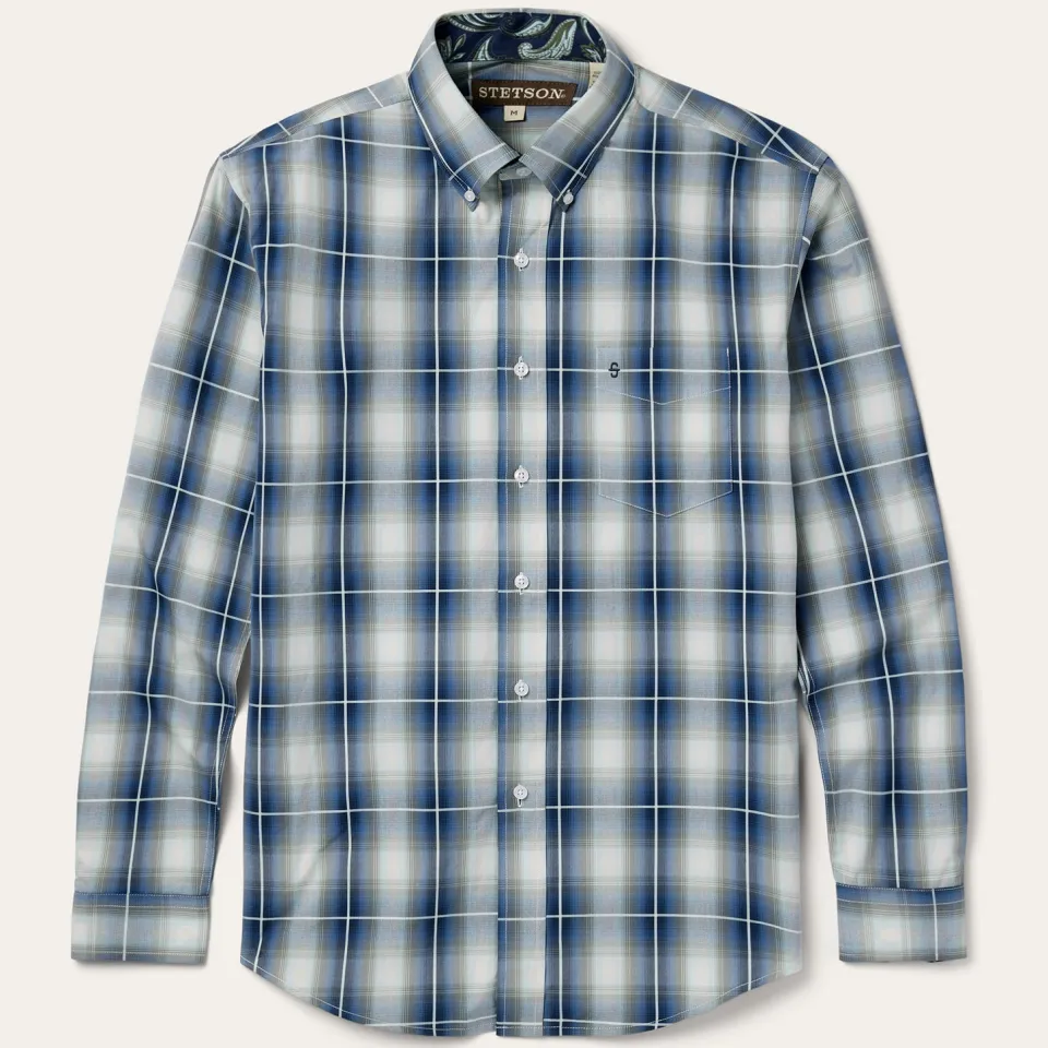 Stetson Crystal Plaid Button Down Shirt Blue Cheap