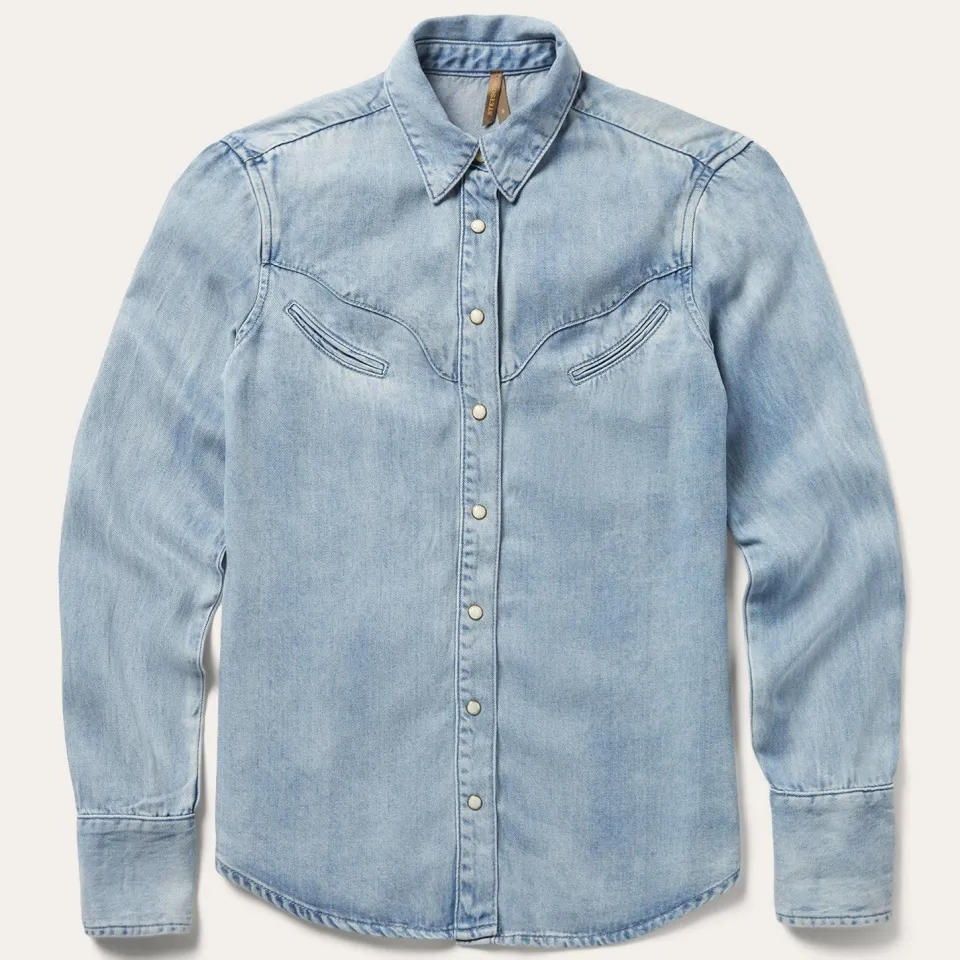 Stetson Curved Yoke Western Denim Top Blue Outlet