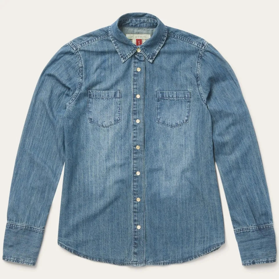 Stetson Denim Snap Front Western Shirt Blue Discount