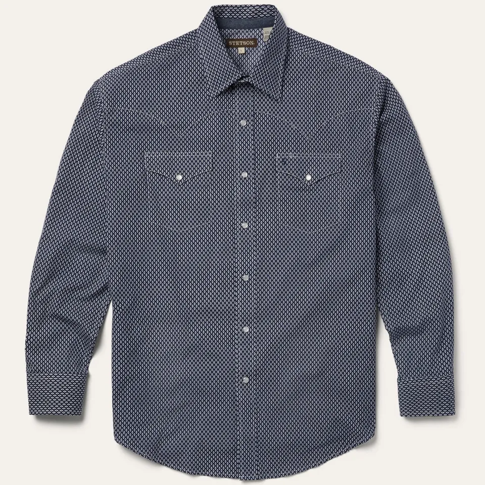 Stetson Diamond Geo Western Shirt Blue Store