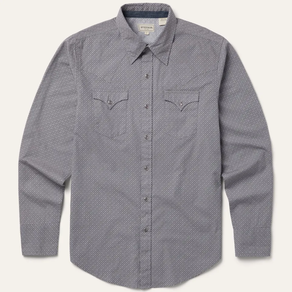 Stetson Diamond Print Western Shirt Grey Fashion