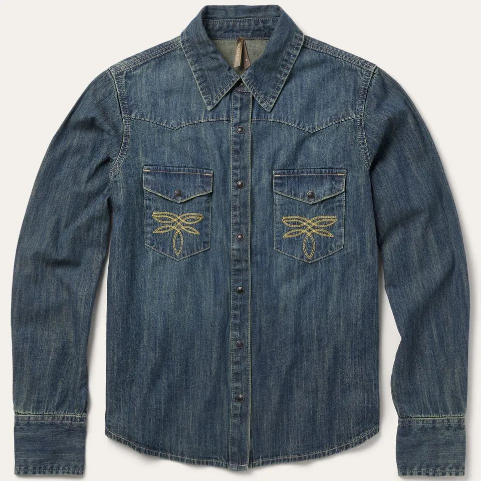 Stetson Dirty Denim Boyfriend Fit Shirt Blue Flash Sale