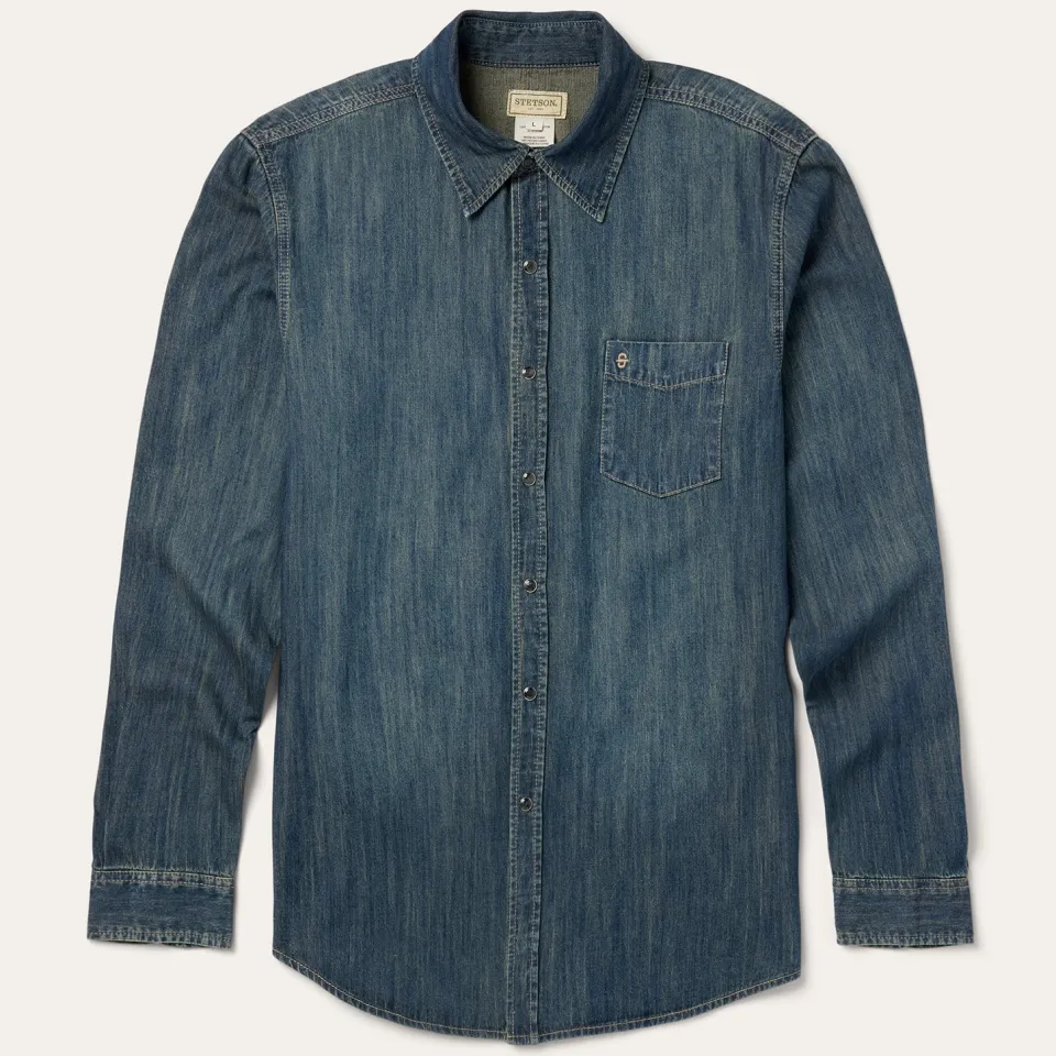 Stetson Dirty Denim Western Shirt Blue Shop