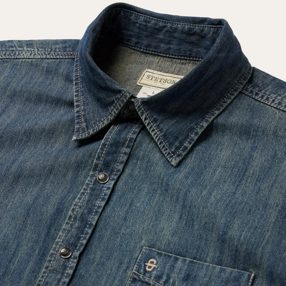 Stetson Dirty Denim Western Shirt Blue Shop