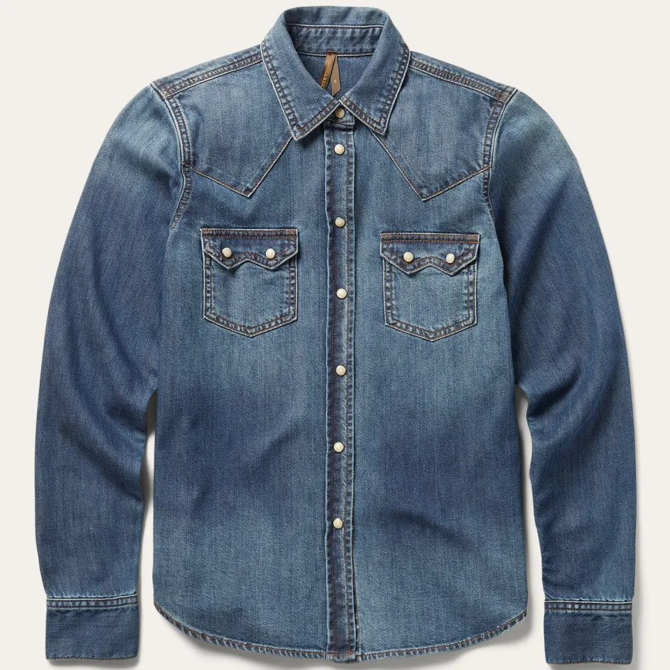 Stetson Distressed Denim Shirt Blue Best Sale