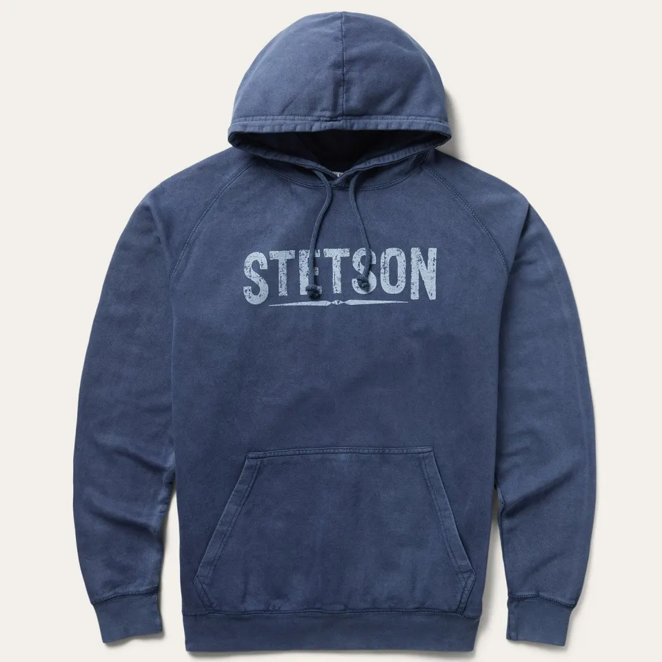 Stetson Distressed Logo Hooded Sweatshirt Blue Outlet