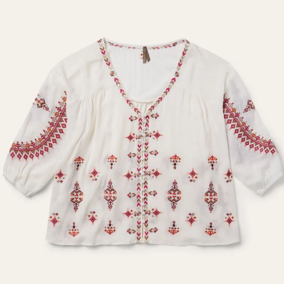 Stetson Dobby Peasant Blouse White Fashion