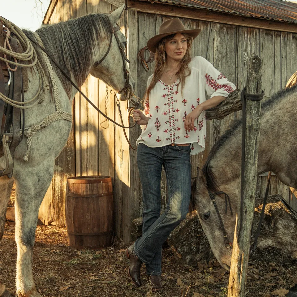 Stetson Dobby Peasant Blouse White Fashion