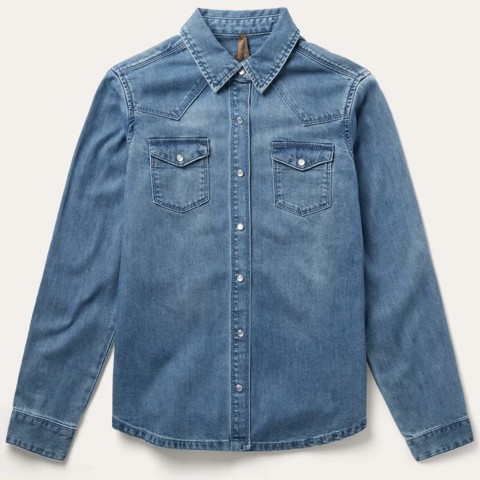 Stetson Embroidered Boyfriend Fit Denim Shirt Blue Outlet