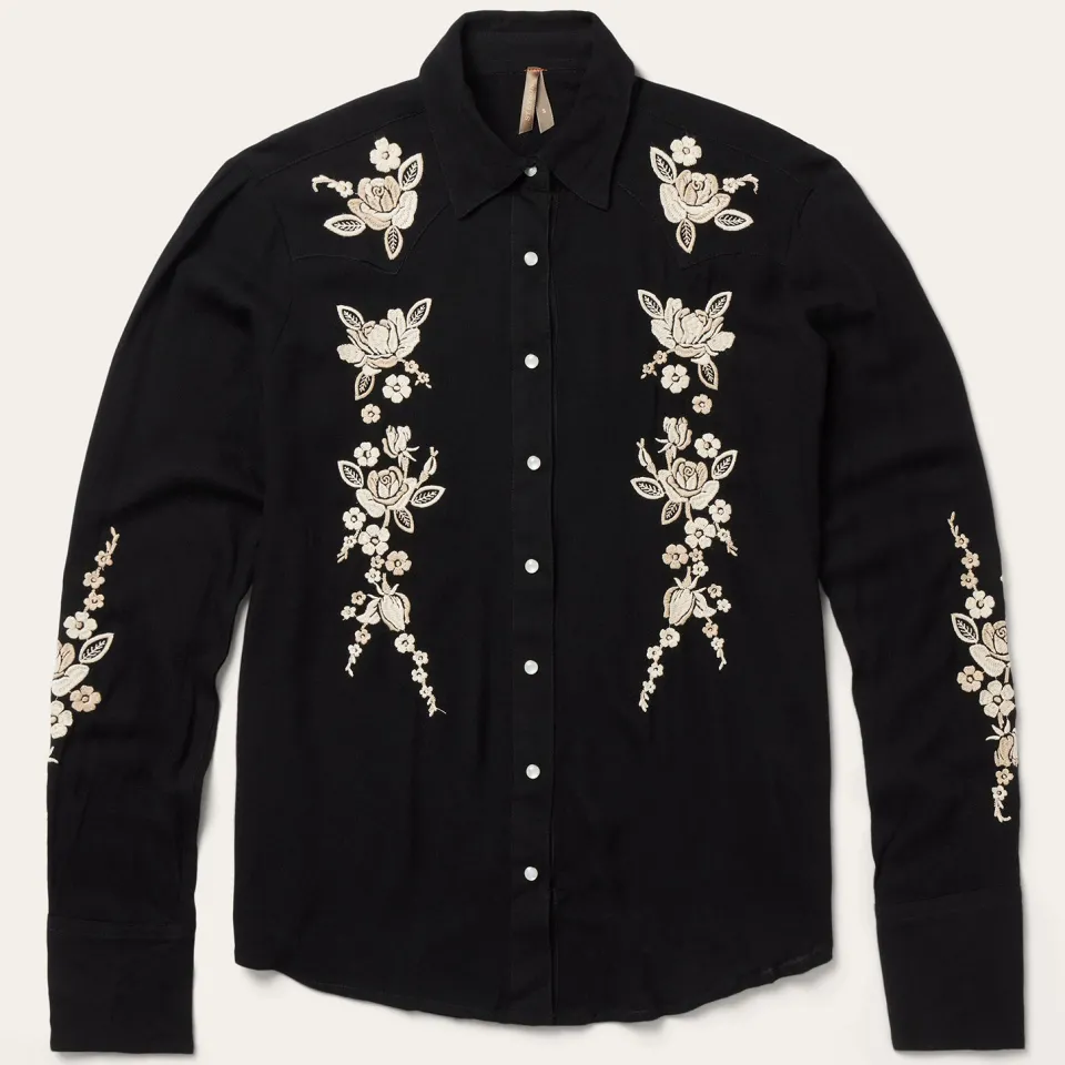 Stetson Embroidered Crepe Western Shirt Black Hot