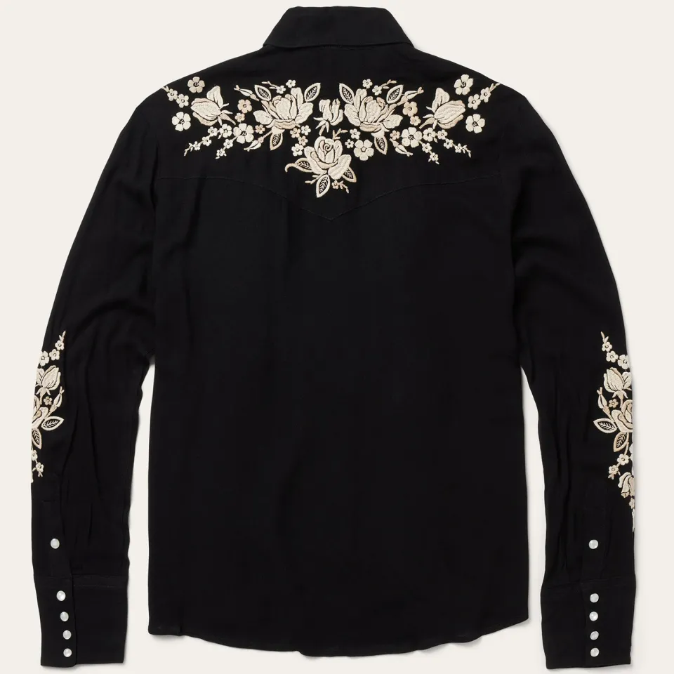 Stetson Embroidered Crepe Western Shirt Black Hot