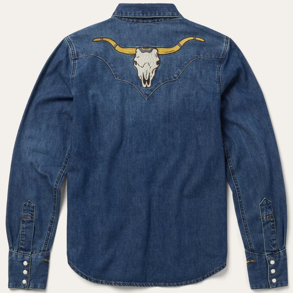 Stetson Embroidered Dark Denim Western Shirt Blue Discount