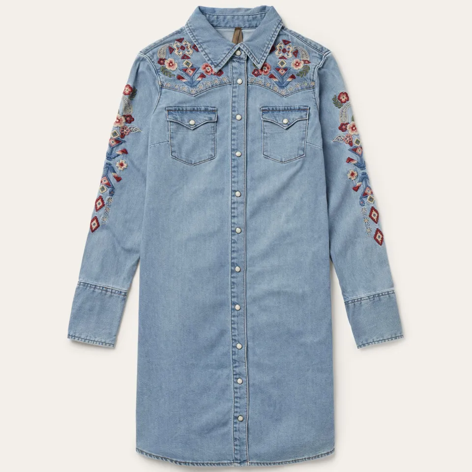 Stetson Embroidered Denim Shirt Dress Blue Best Sale