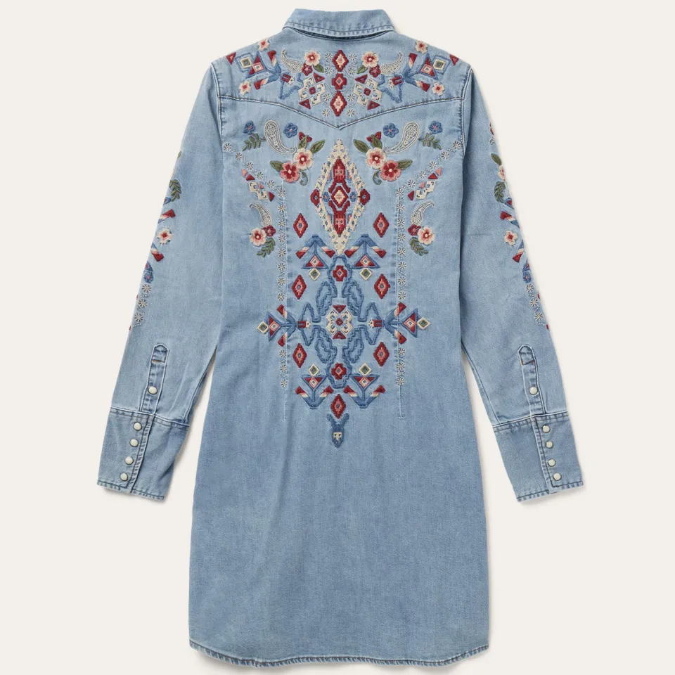 Stetson Embroidered Denim Shirt Dress Blue Best Sale