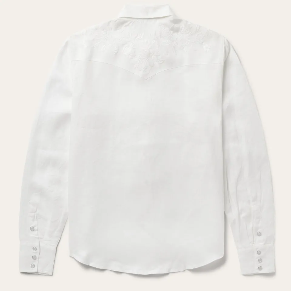 Stetson Embroidered Tonal Stripe Linen Blouse White Best Sale