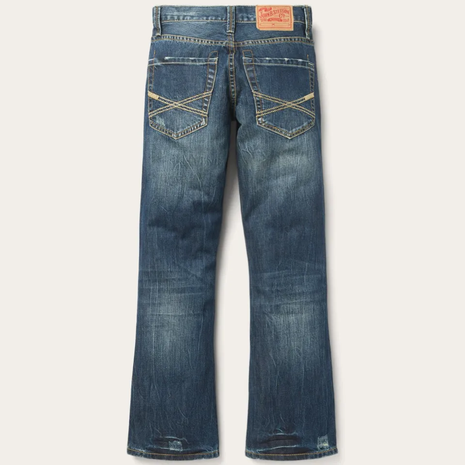 Stetson 1014 Fit Destructed Dark Wash Jeans Blue Clearance