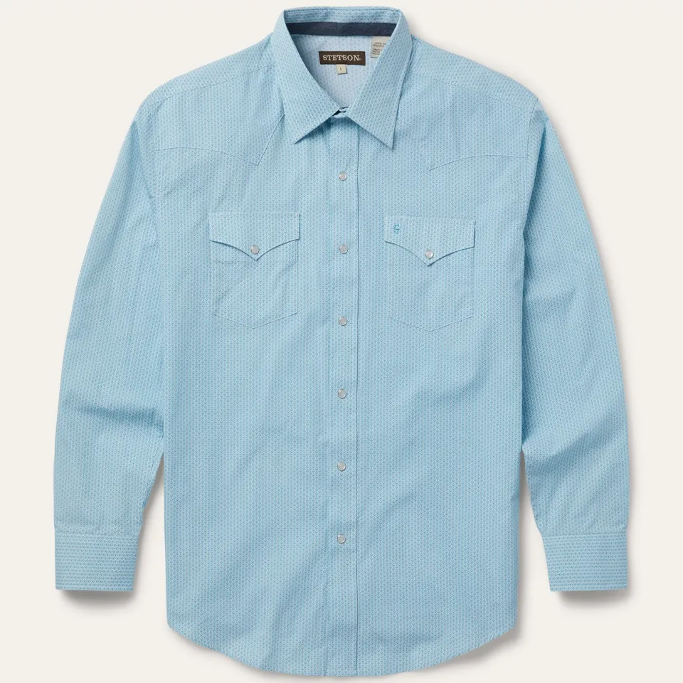 Stetson Geo Western Shirt Blue Flash Sale