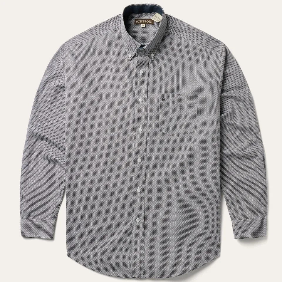 Stetson Geo Print Button Front Shirt Grey Discount