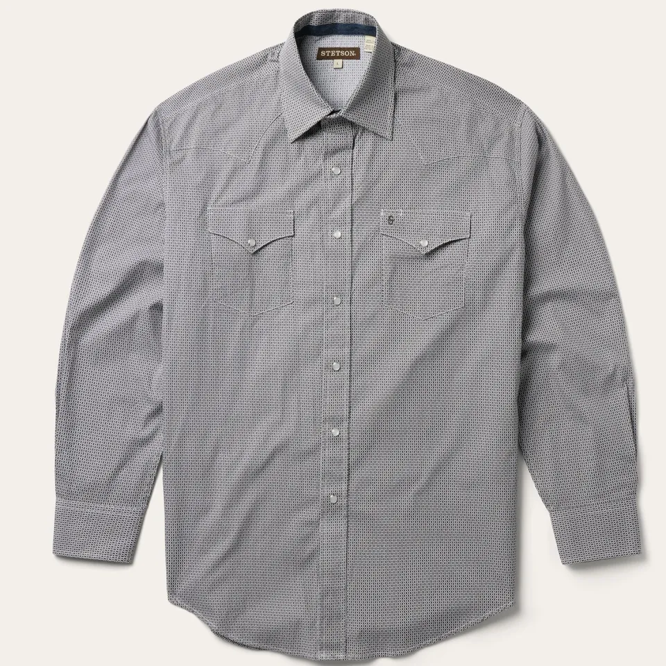 Stetson Geo Print Western Shirt Grey Shop